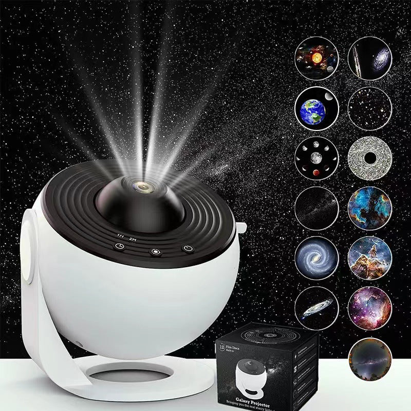 High-Definition Focusable Starry Galaxy Projector Lamp - Creative Bedroom Mood Light with 13 Film Slides Black & White
