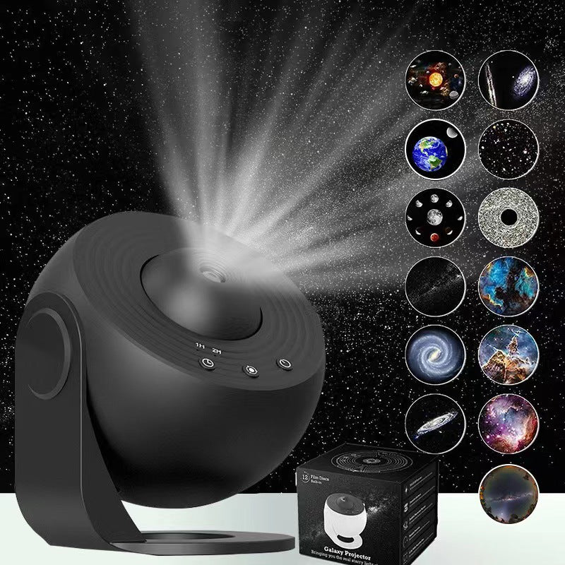 High-Definition Focusable Starry Galaxy Projector Lamp - Creative Bedroom Mood Light with 13 Film Slides Black