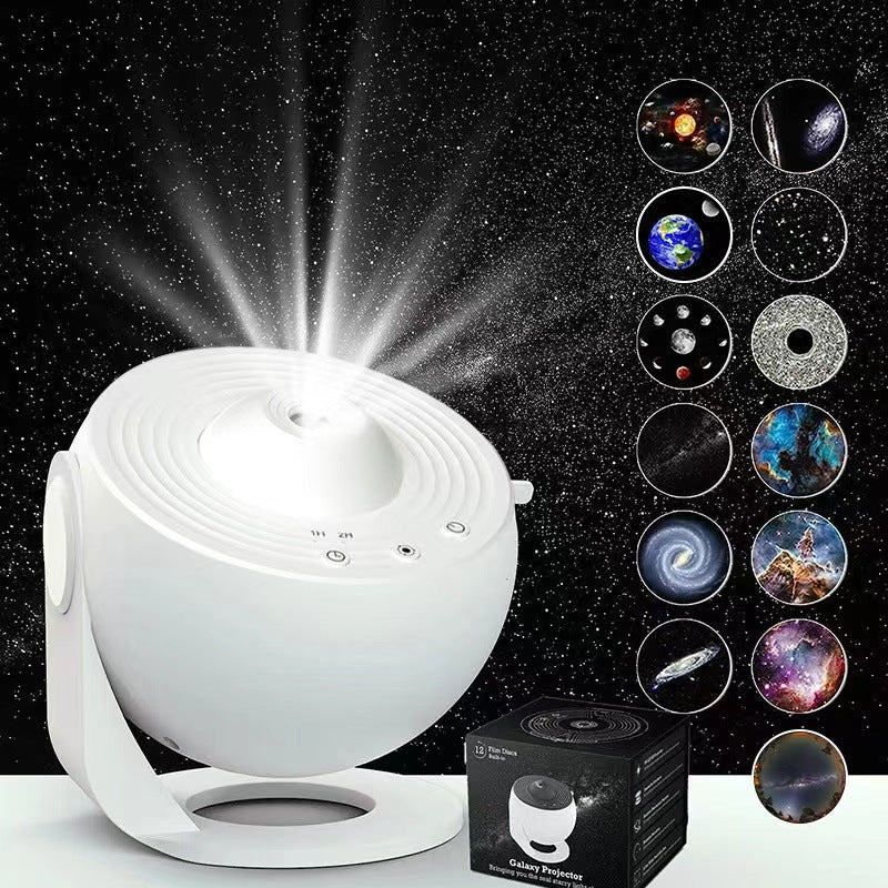 High-Definition Focusable Starry Galaxy Projector Lamp - Creative Bedroom Mood Light with 13 Film Slides White