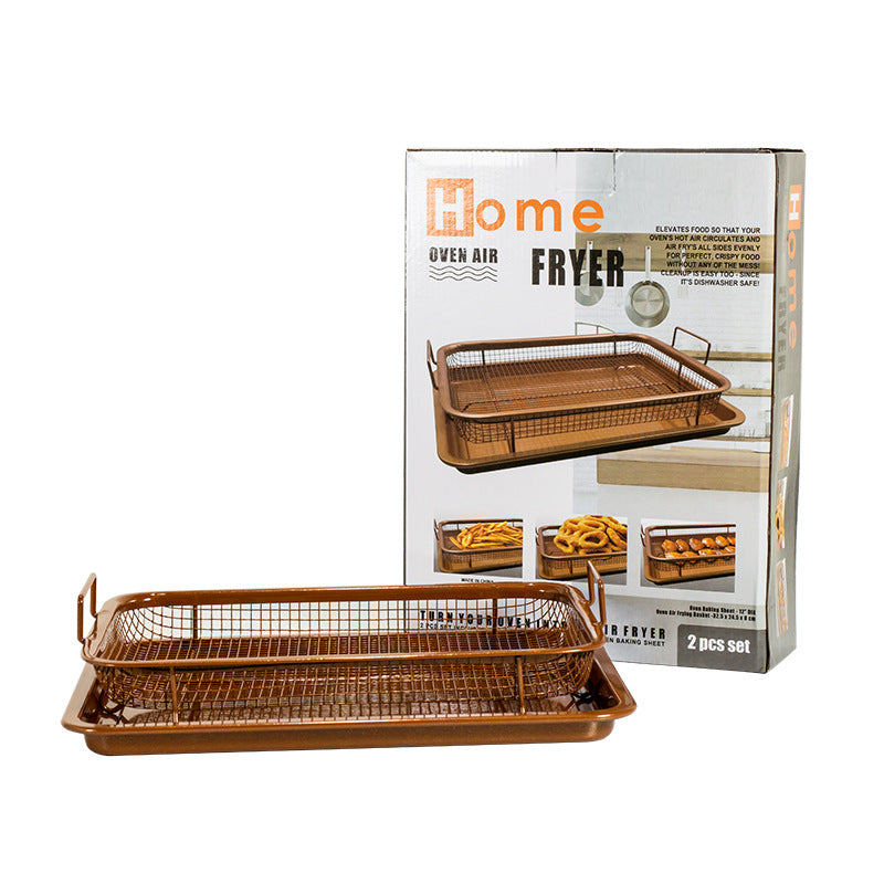 BBQ Square Non-Stick Stainless Steel Grill Basket - Copper Color, Small Size 30*22*5.5 cm , Ideal for Grilling Meat and Vegetables