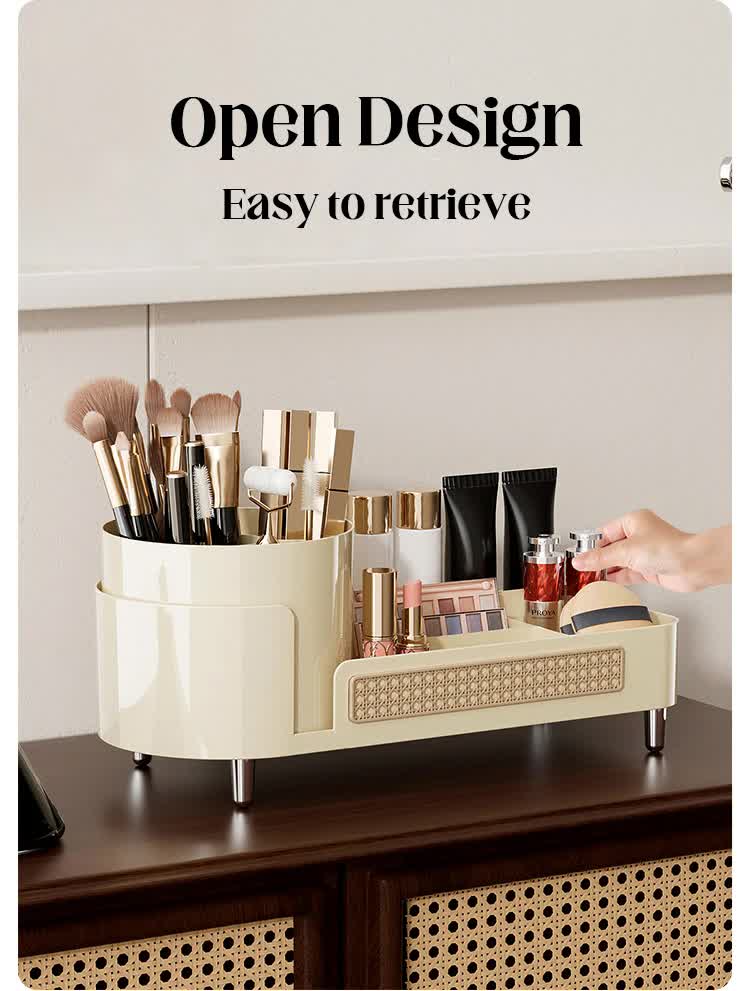 White Cosmetic Organizer - Rotating Desktop Makeup Brush Holder with Large Capacity Storage