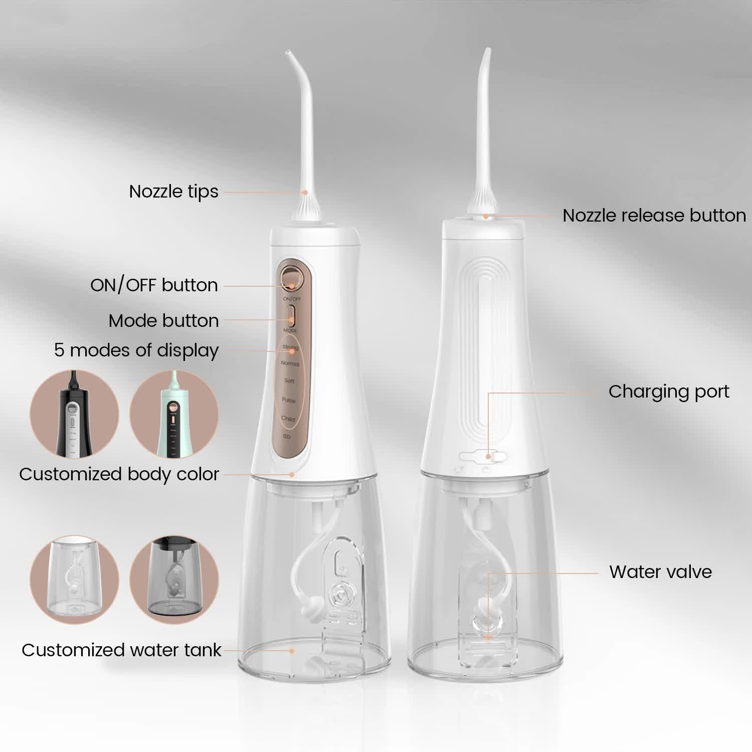 Black Portable Rechargeable Water Flosser – Handheld Oral Irrigator for Teeth & Gums