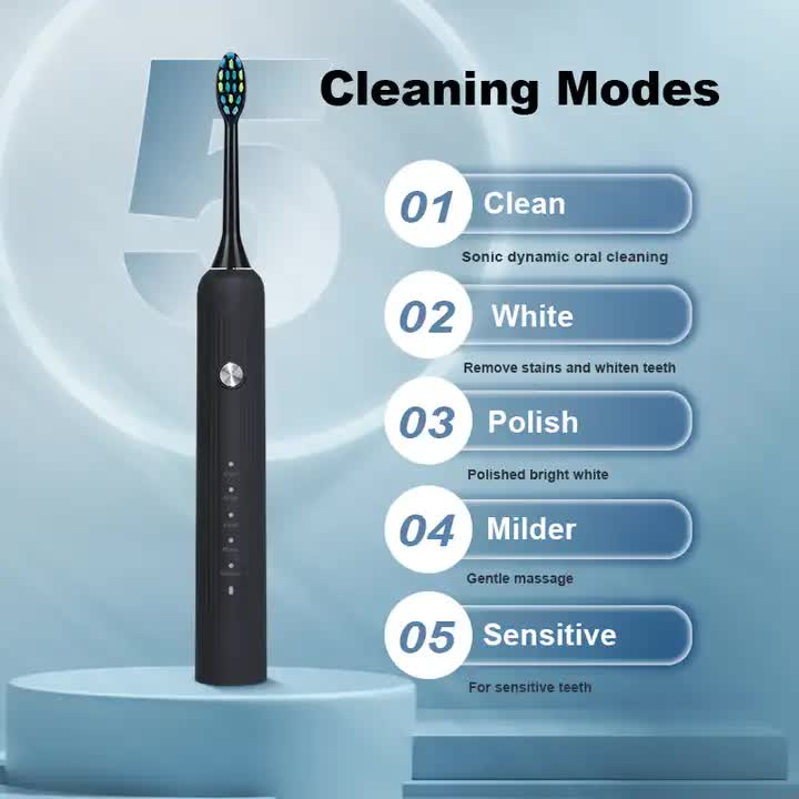 Blue Electric Sonic Toothbrush - Rechargeable Adult Model with Sonic Vibration Technology for Deep Clean and Oral Care