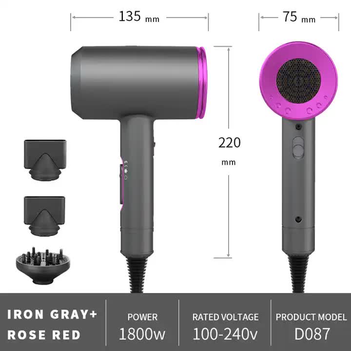 Grey Negative Ion Hair Dryer - Professional Ionic Blow Dryer for Fast Drying and Frizz Control