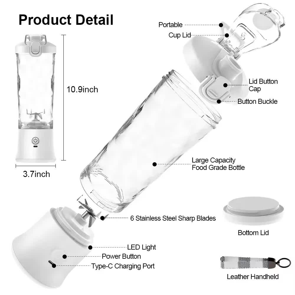 Green 600ml Large Capacity Juicer Cup - Rechargeable Portable Multifunctional Ice Crushing & Fruit Blender