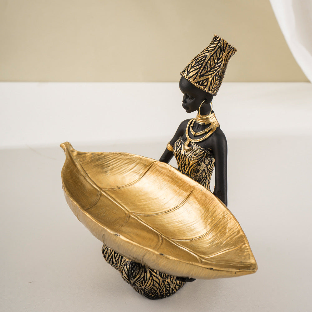 Elegant African Woman Resin Tray - Unique Home Decor and Storage Organizer