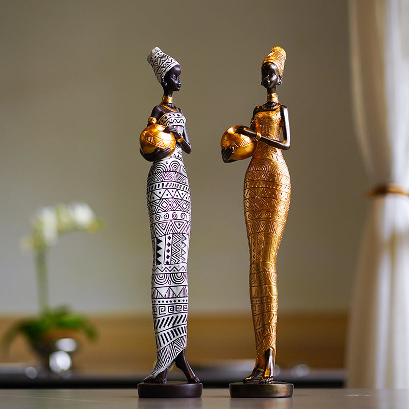 Multicolor Exotic African Woman Figurine - Elegant Resin Sculptures for Home Decor