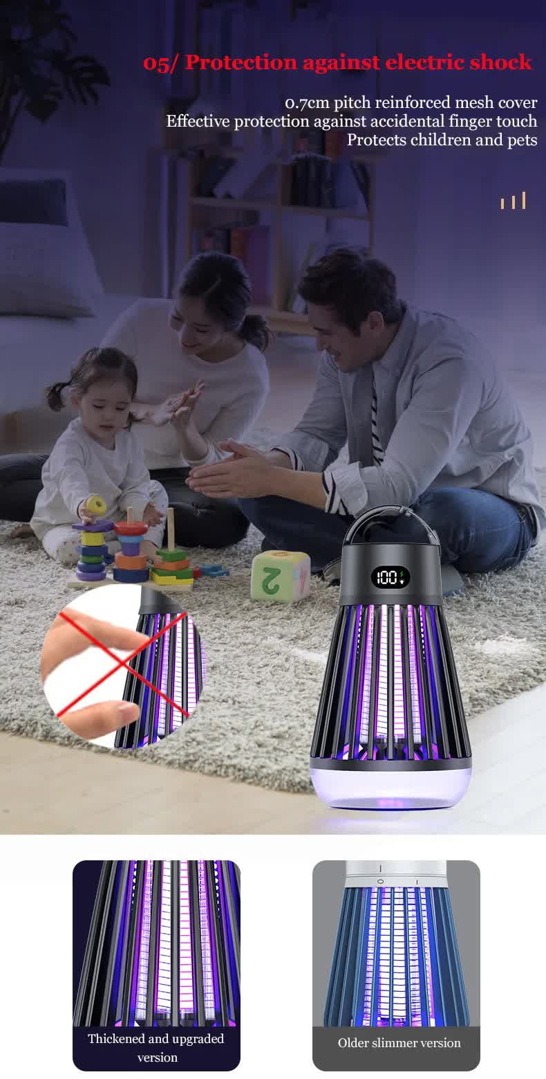 Black 360° Electric Mosquito Killer Lamp - UV Light Insect Zapper with Digital Display for Indoor and Outdoor Use