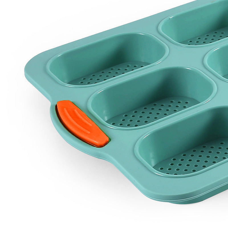 Green Silicone Mini Bread Loaf Baking Mold - Non-Stick 8-Cavity Bakeware Pan with Handles for Baking Cakes and Bread