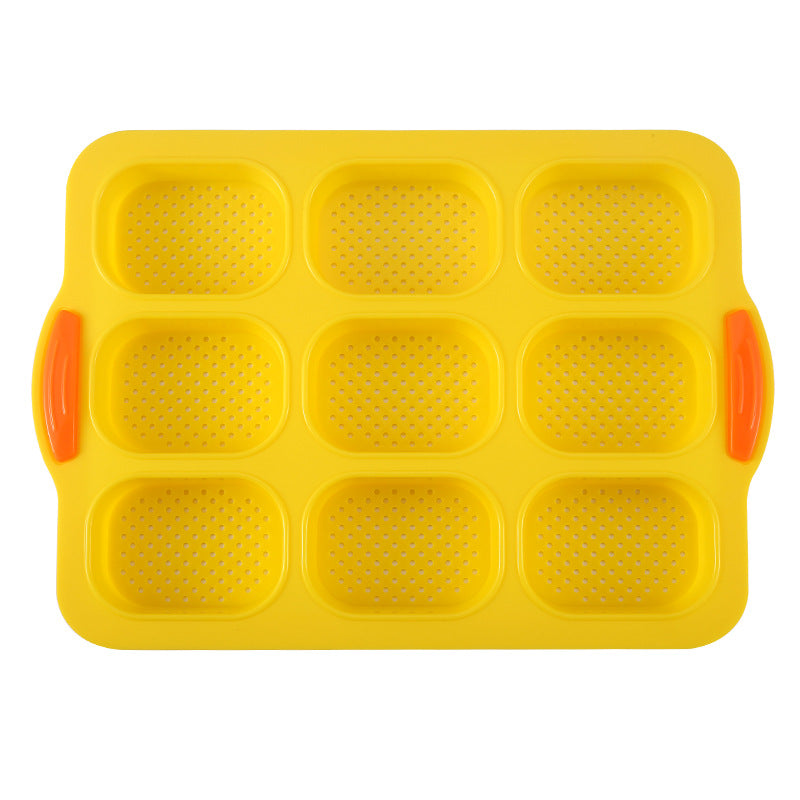 Yellow Silicone Mini Bread Loaf Baking Mold - Non-Stick 8-Cavity Bakeware Pan with Handles for Baking Cakes and Bread