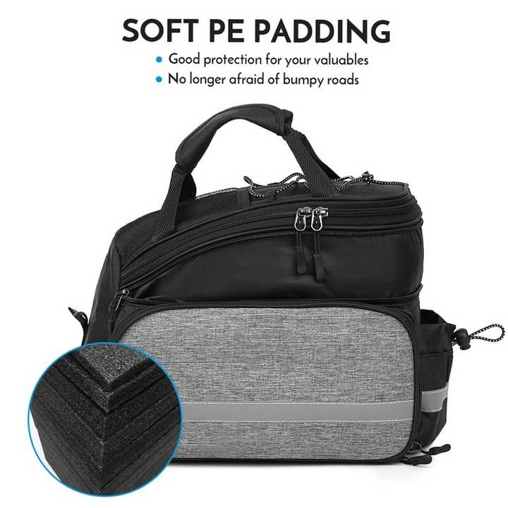 Black Insulated Bike Rear Rack Bag - Waterproof Storage Bag with Soft PE Padding for Cycling