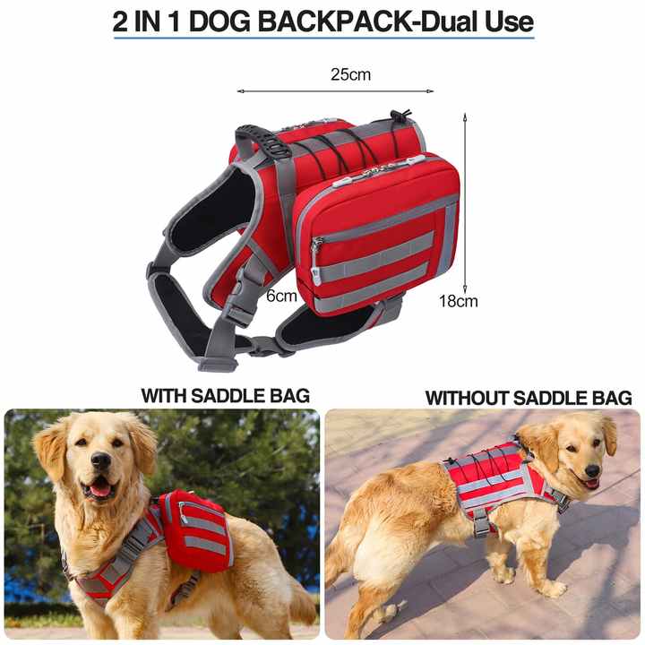 Khaki Dog Tactical Backpack Harness - Adjustable Outdoor Camouflage Saddle Bag for Dogs