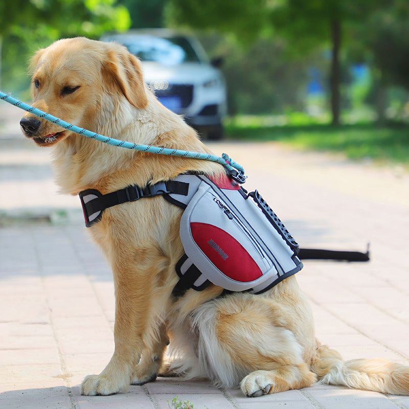 Red Reflective Dog Saddle Harness with Storage Bags - Adjustable Pet Backpack for Outdoor Adventures