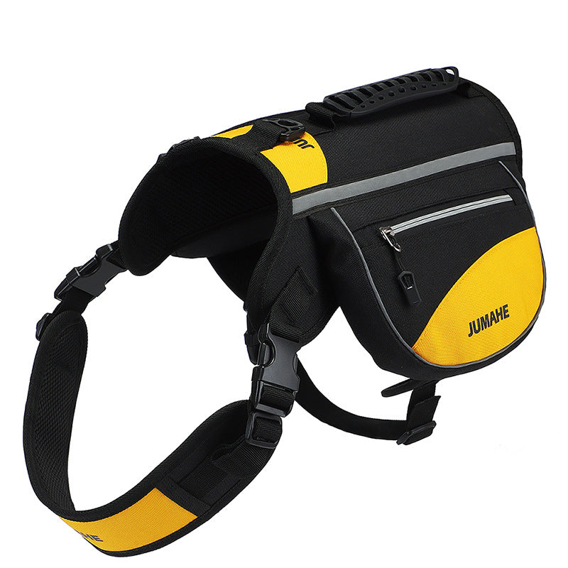 Yellow Reflective Dog Saddle Harness with Storage Bags - Adjustable Pet Backpack for Outdoor Adventures