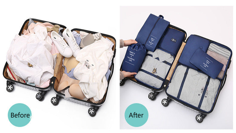 Blue Travel Packing Cube Set - 7-Piece Luggage Organizer for Clothes, Toiletries, and Accessories