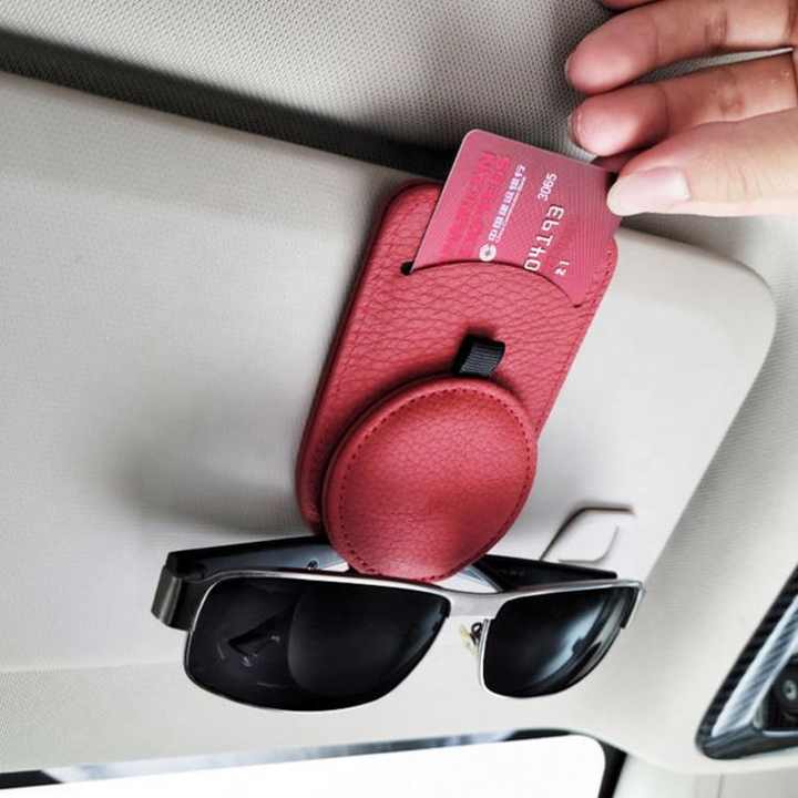 Black Multifunctional Car Sun Visor Glasses Clip with Card Holder - Compact and Convenient