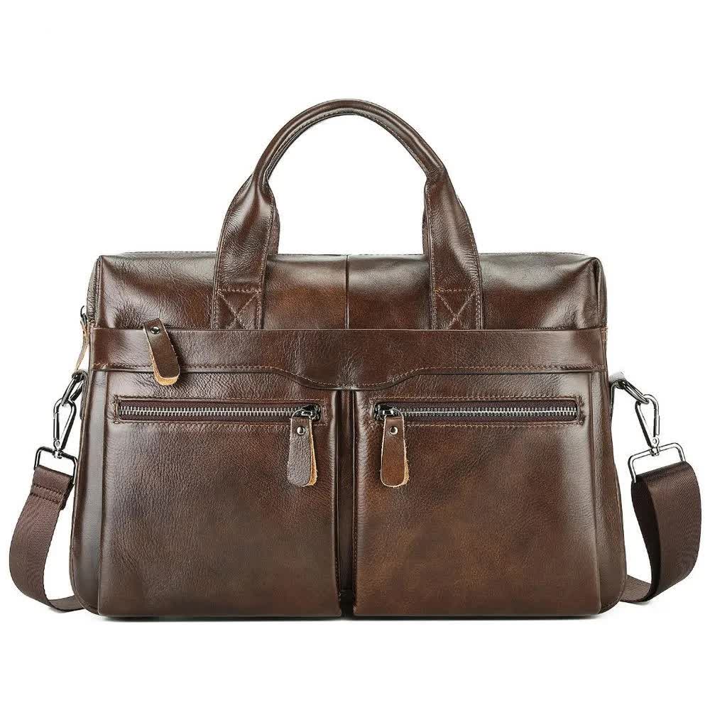 Coffee Brown Men's Genuine Leather Briefcase - Classic Business Messenger Bag