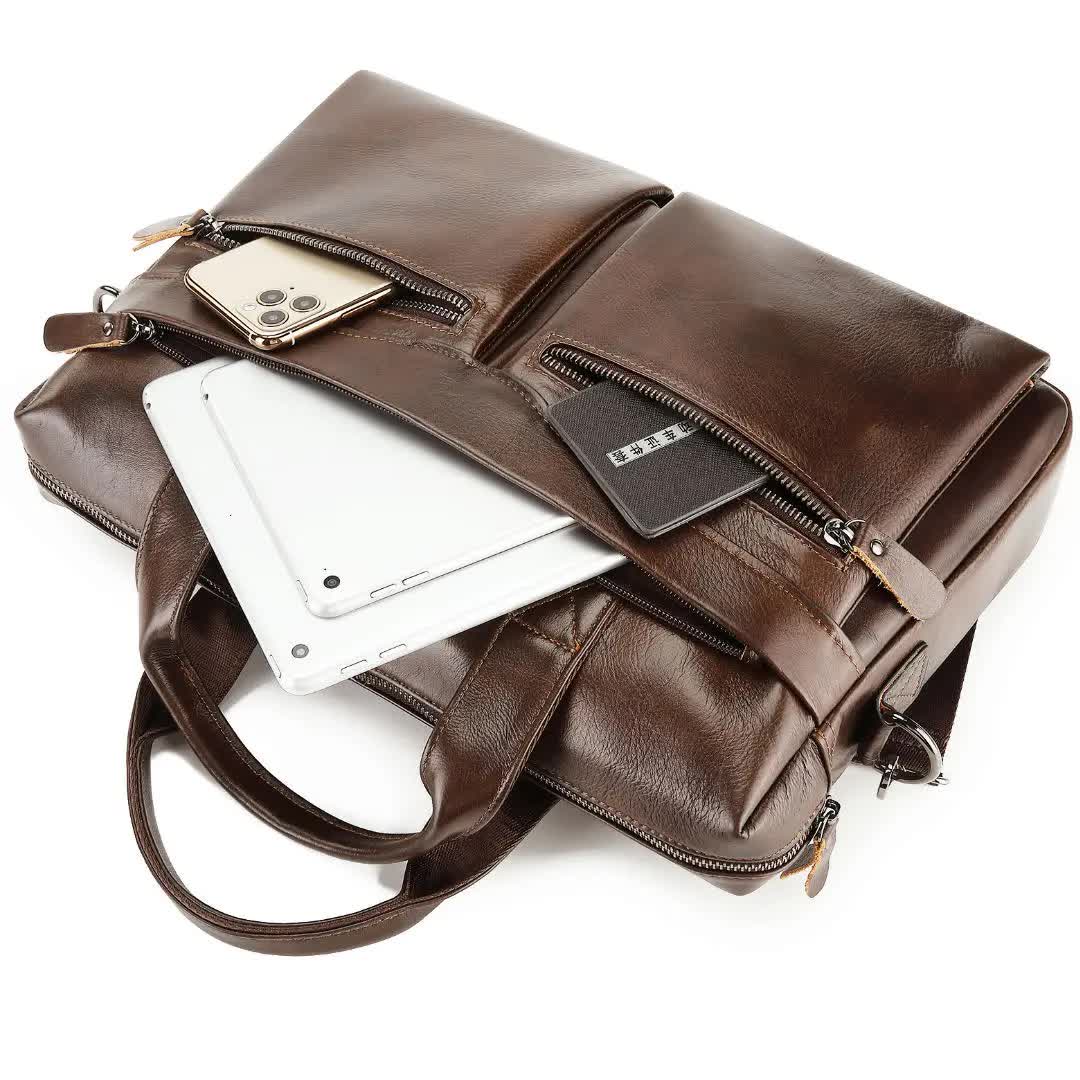 Coffee Brown Men's Genuine Leather Briefcase - Classic Business Messenger Bag