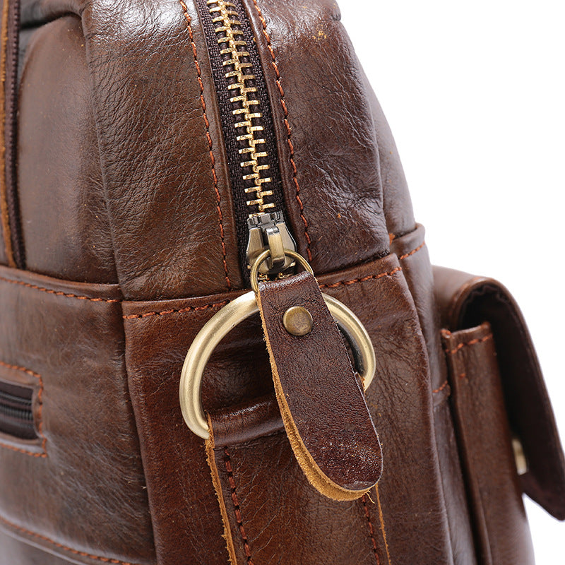 Light Brown Men's Genuine Leather Shoulder Bag - Vintage Business Briefcase