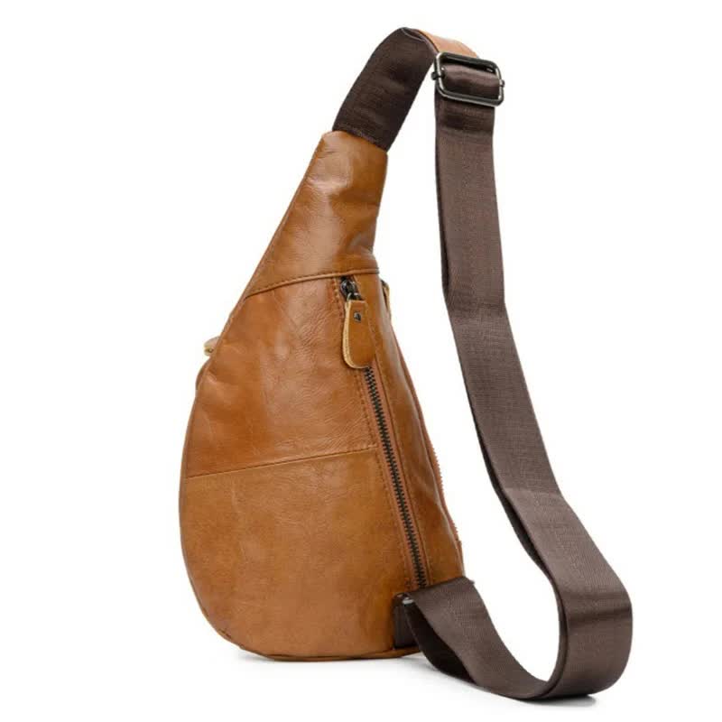 Black Men's Leather Sling Backpack - Casual Crossbody Chest Bag