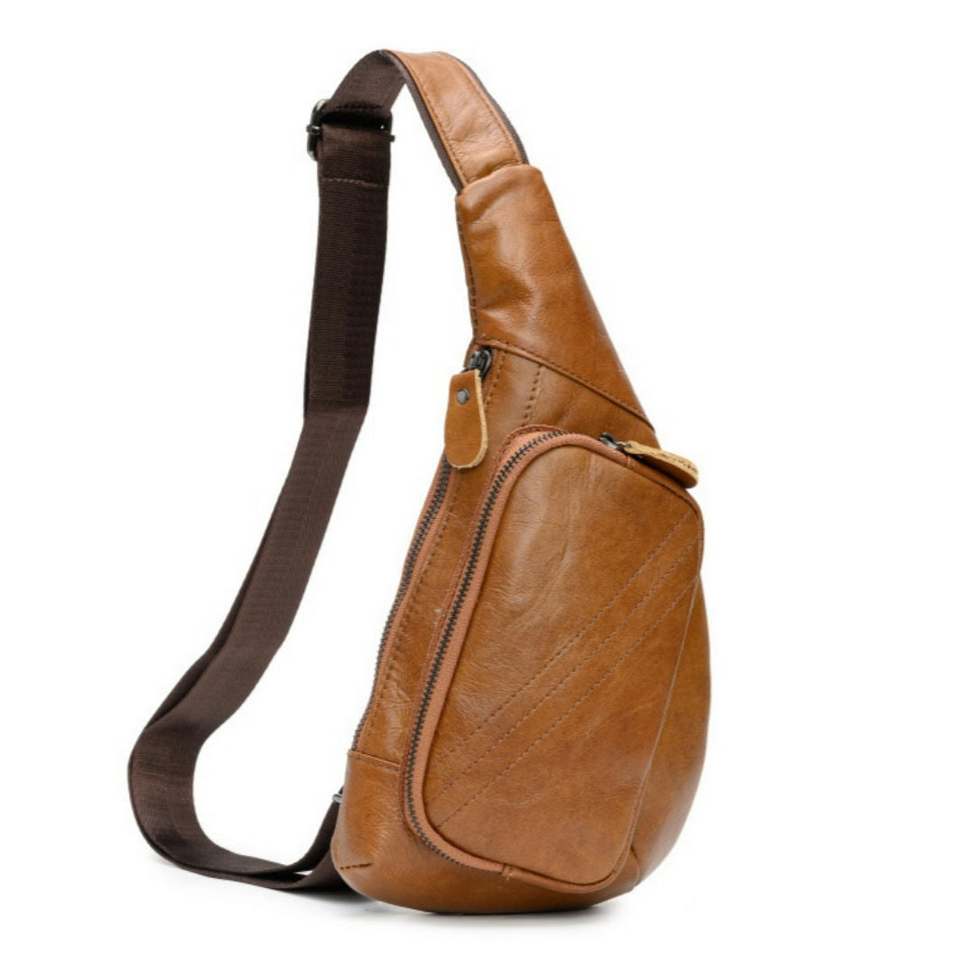 Brown Men's Leather Sling Backpack - Casual Crossbody Chest Bag