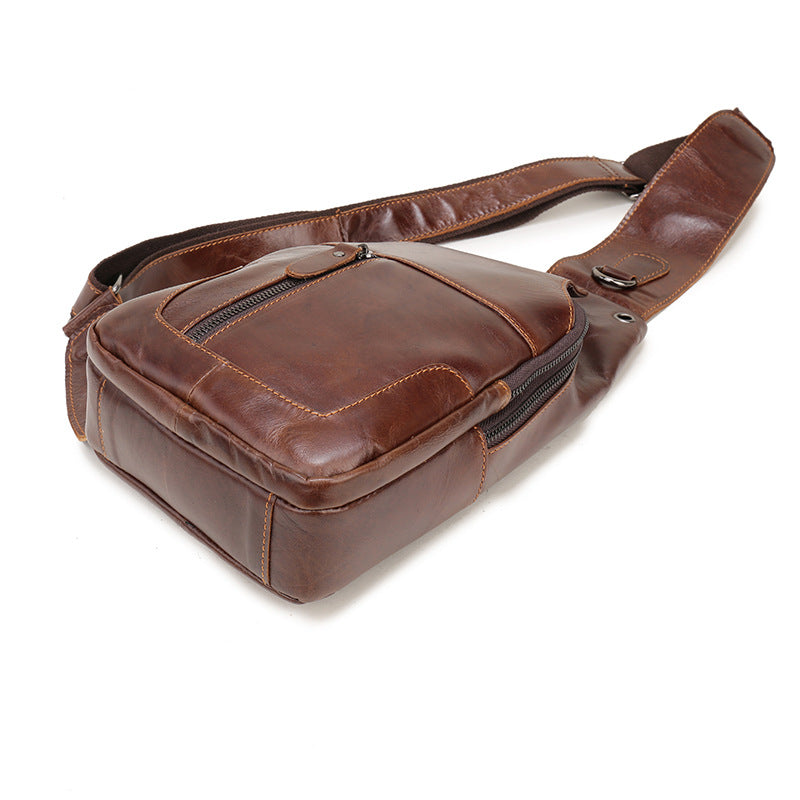 Brown Men's Leather Sling Backpack - Casual Crossbody Chest Bag