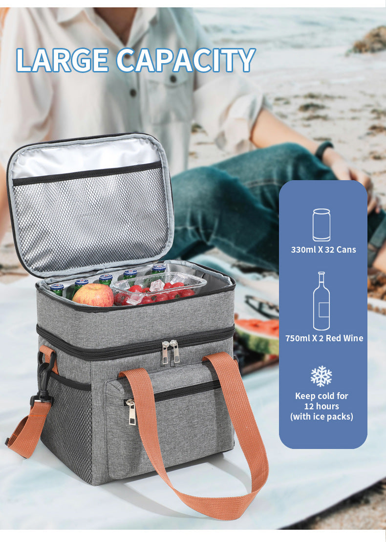 Grey Waterproof Insulated Lunch Bag - Leakproof Thermal Cooler for Food and Drinks