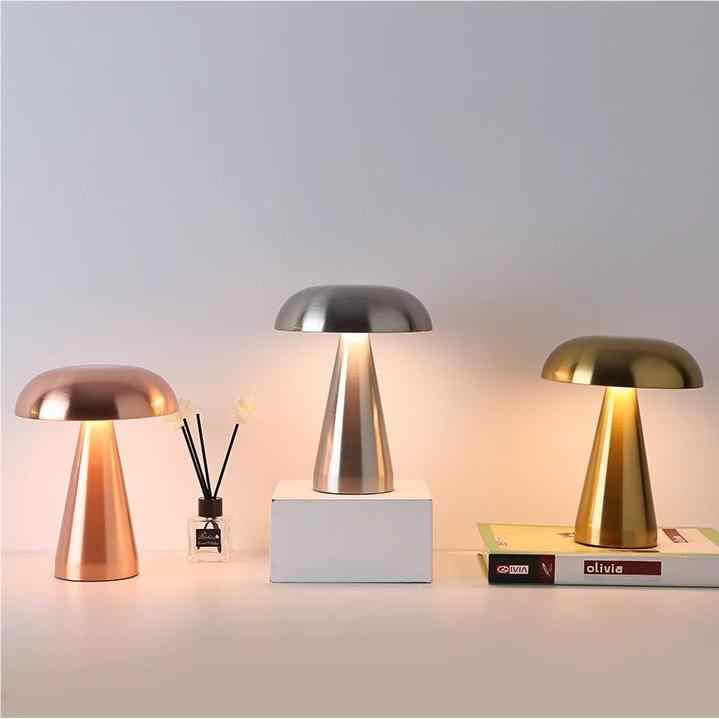 Silver Modern Mushroom Table Lamp - Minimalist Metal Design for Home and Office