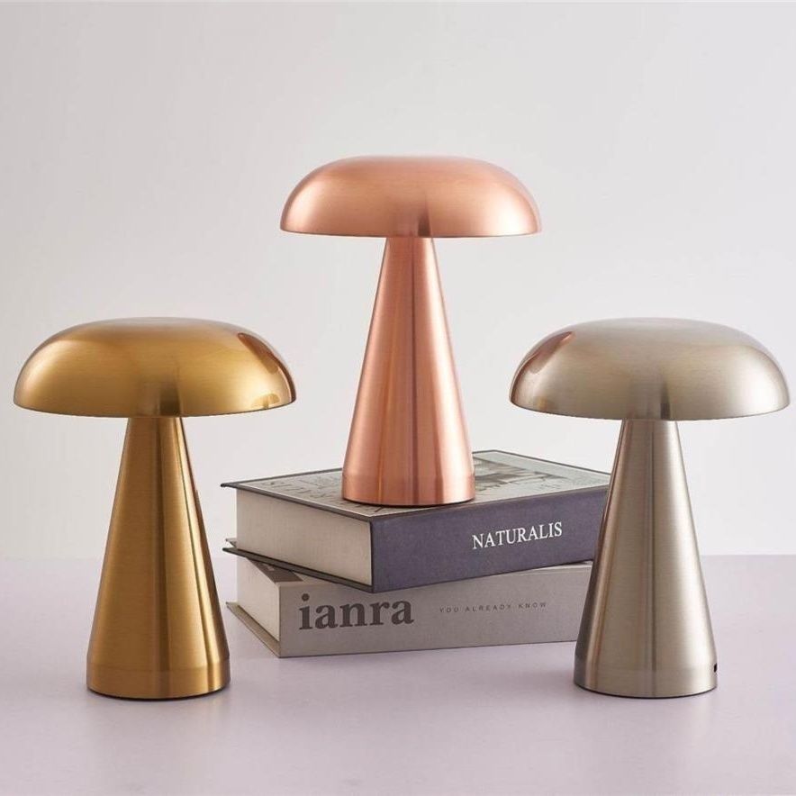 Silver Modern Mushroom Table Lamp - Minimalist Metal Design for Home and Office