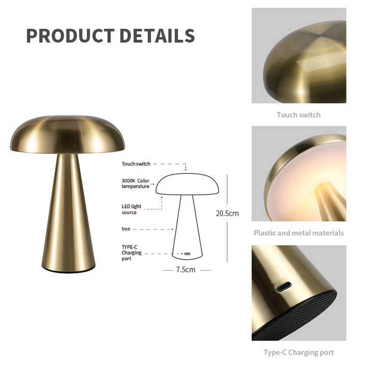 Bronze Color Modern Mushroom Table Lamp - Minimalist Metal Design for Home and Office