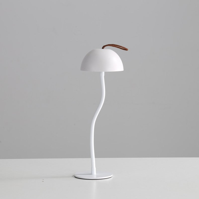 Smooth White Lamp Cap Elegant Curved Stem Mushroom Desk Lamp - Adjustable LED Table Light