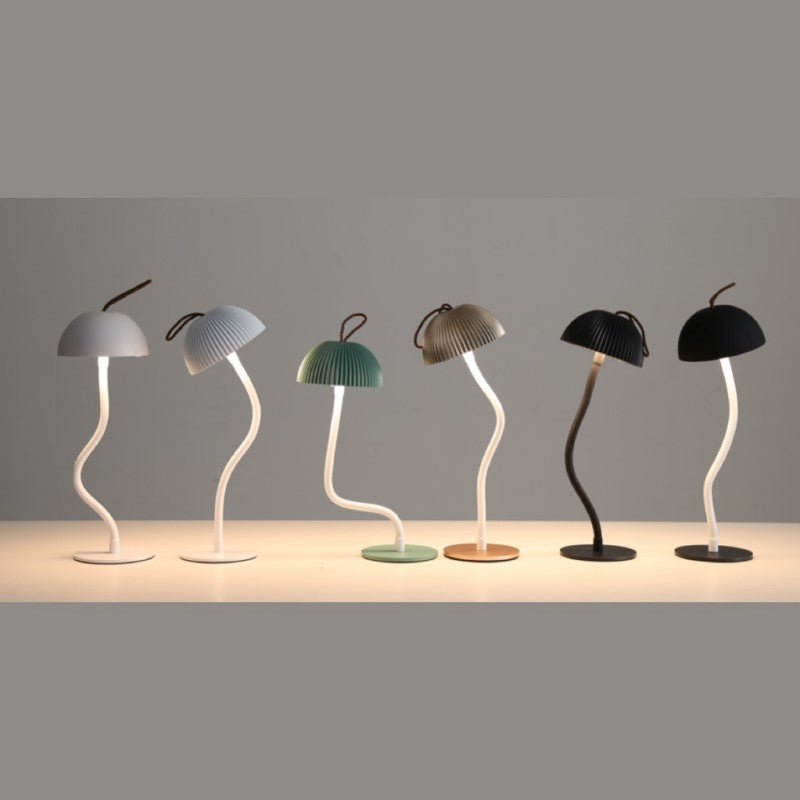 Smooth White Lamp Cap Elegant Curved Stem Mushroom Desk Lamp - Adjustable LED Table Light