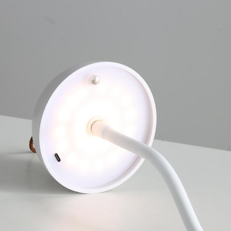 Smooth White Lamp Cap Elegant Curved Stem Mushroom Desk Lamp - Adjustable LED Table Light