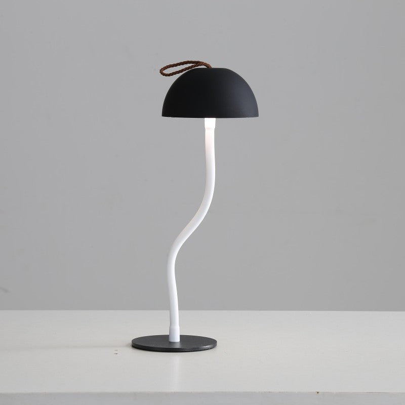 Smooth Black Lamp Cap Elegant Curved Stem Mushroom Desk Lamp - Adjustable LED Table Light