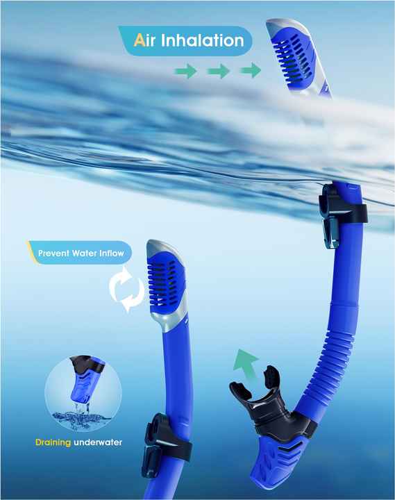 Transparent Blue Professional Snorkeling Mask and Dry-Top Snorkel Set