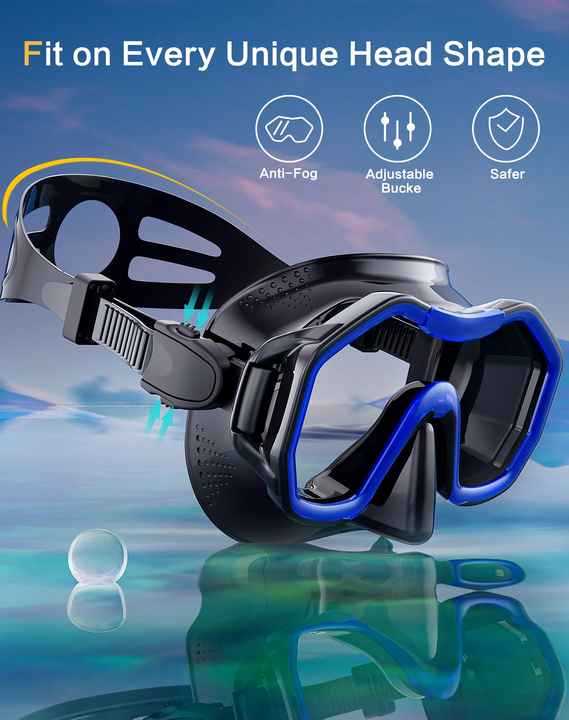 Transparent Blue Professional Snorkeling Mask and Dry-Top Snorkel Set