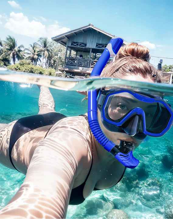 Blue Professional Snorkeling Mask and Dry-Top Snorkel Set