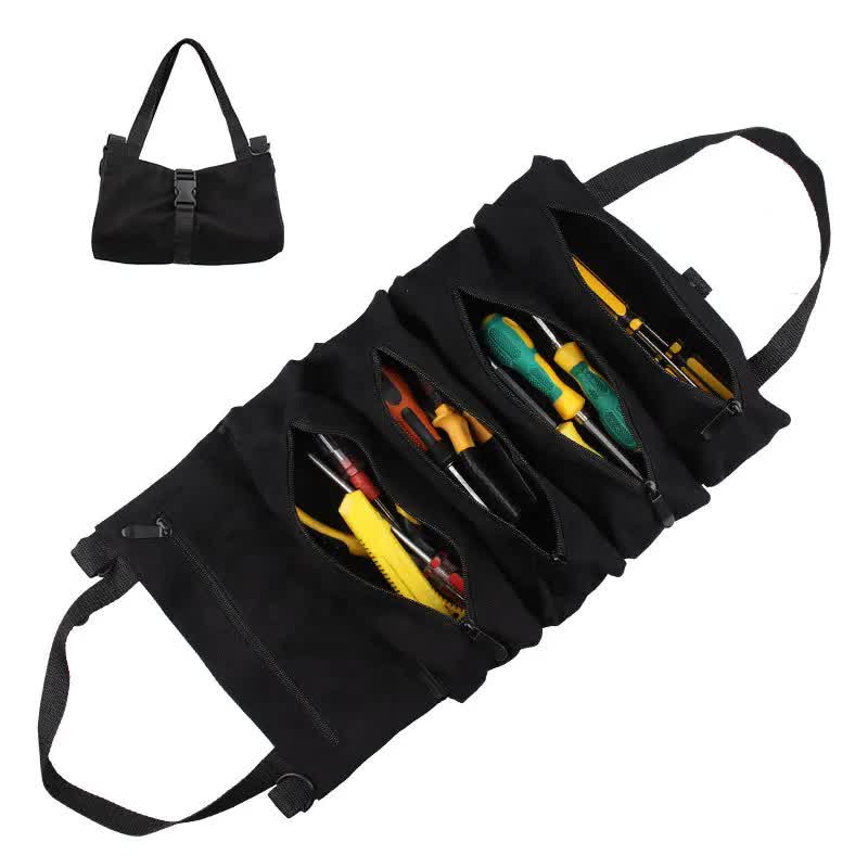 Black 5-Pocket Roll-Up Tool Bag Organizer