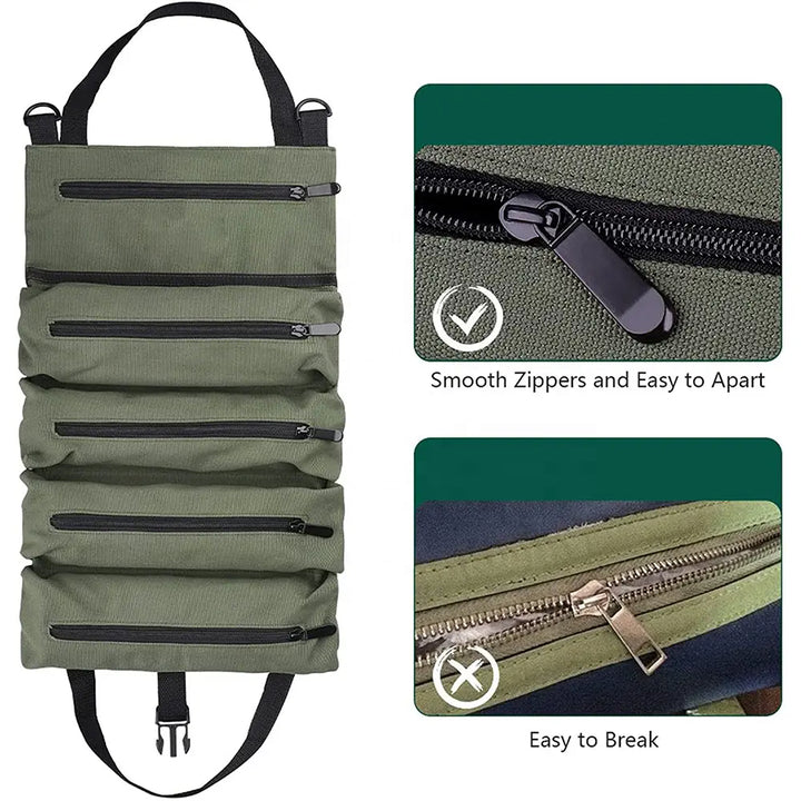 Khaki 5-Pocket Roll-Up Tool Bag Organizer