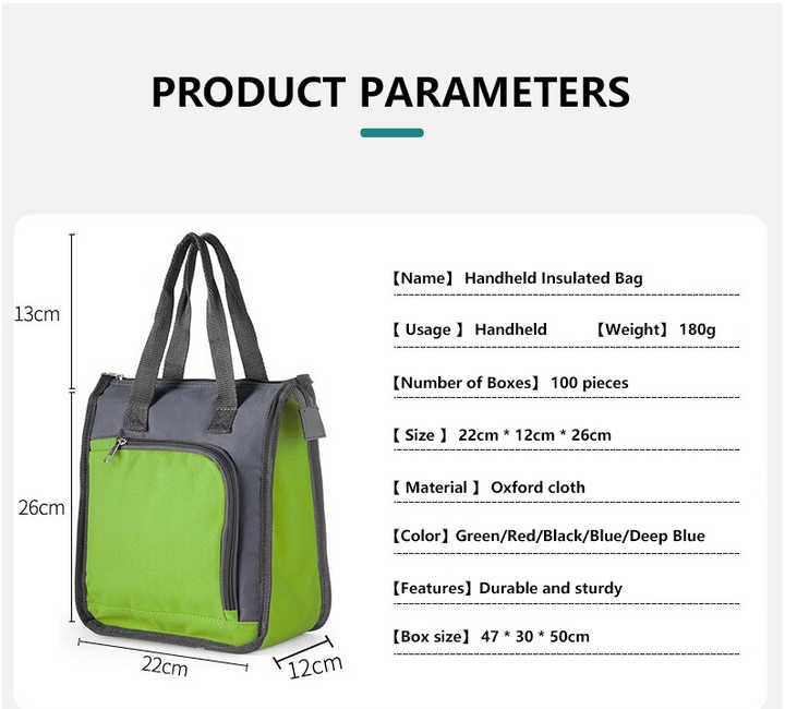 Blue Portable Insulated Lunch Bag for Office, Picnic, and Grocery Use