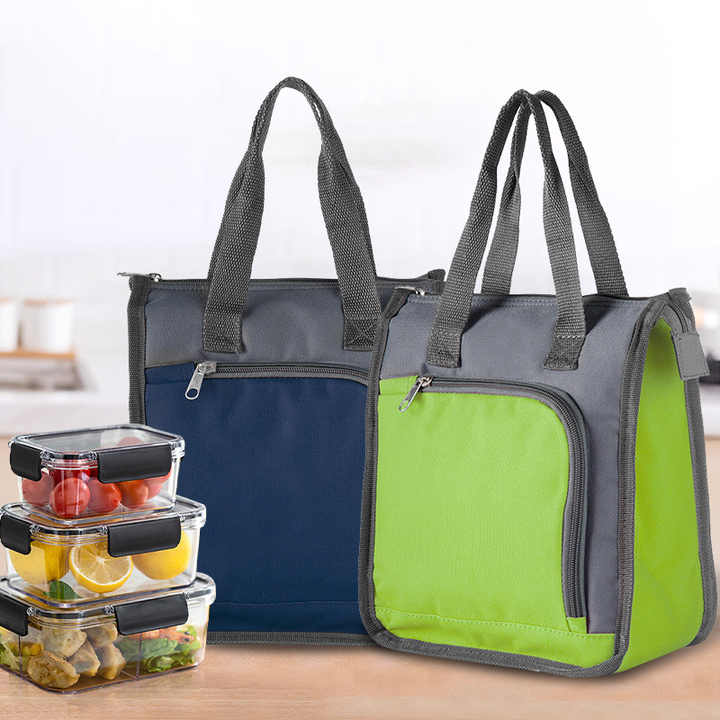 Black Portable Insulated Lunch Bag for Office, Picnic, and Grocery Use