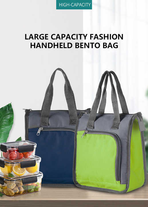 Black Portable Insulated Lunch Bag for Office, Picnic, and Grocery Use