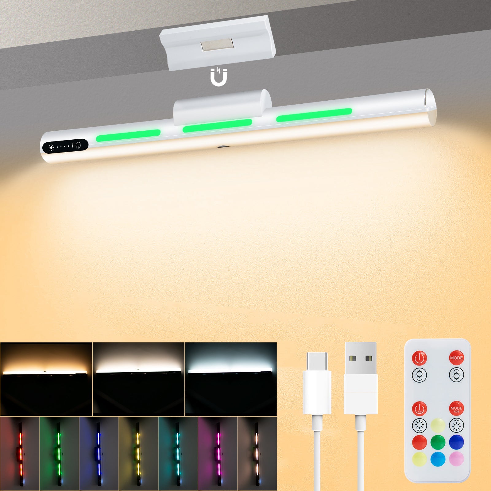 White Rechargeable LED Desk Light with Adjustable RGB and Study Mode