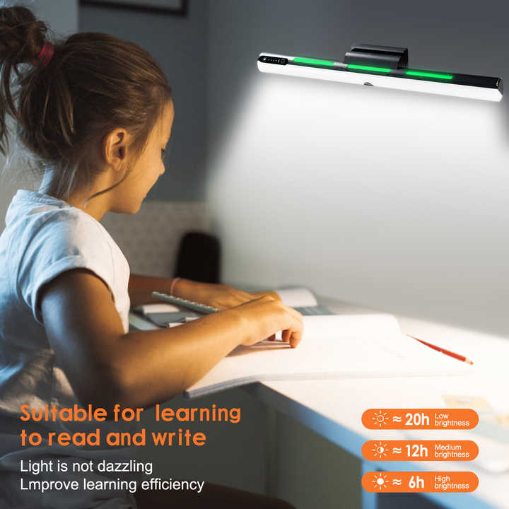 White Rechargeable LED Desk Light with Adjustable RGB and Study Mode