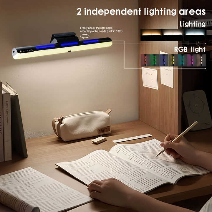 Black Rechargeable LED Desk Light with Adjustable RGB and Study Mode