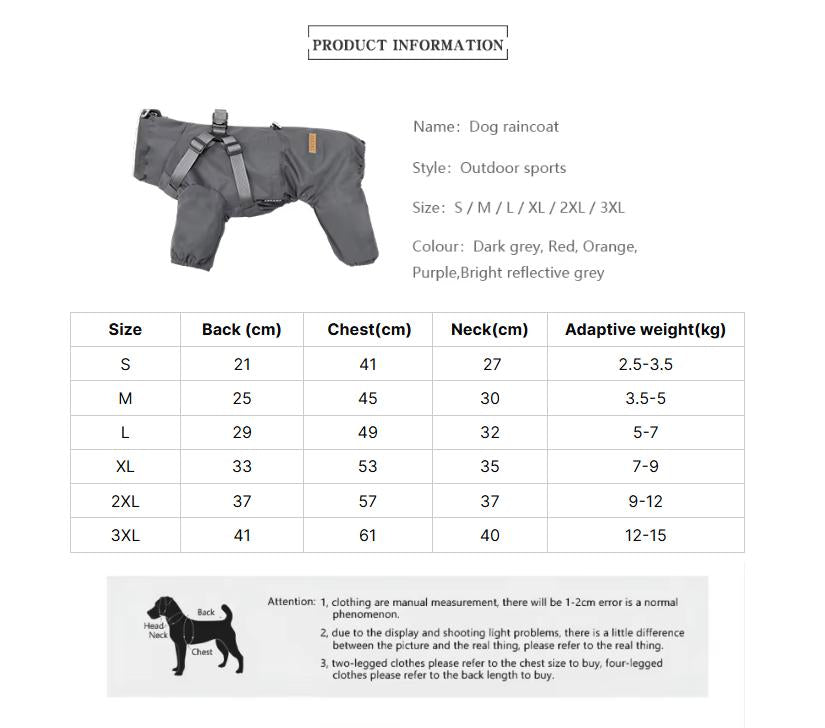 S Laser Adjustable Waterproof Reflective Dog Raincoat with Harness Design