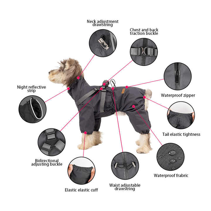 XXXL Laser Adjustable Waterproof Reflective Dog Raincoat with Harness Design