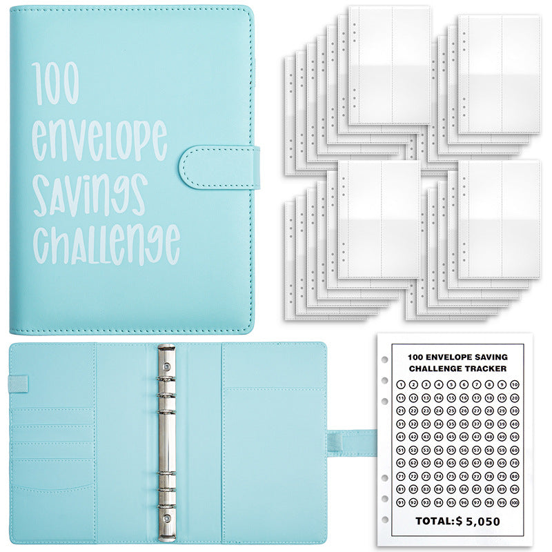 Blue 100-Day Savings Challenge Cash Binder with Tracker and Refillable Notebook