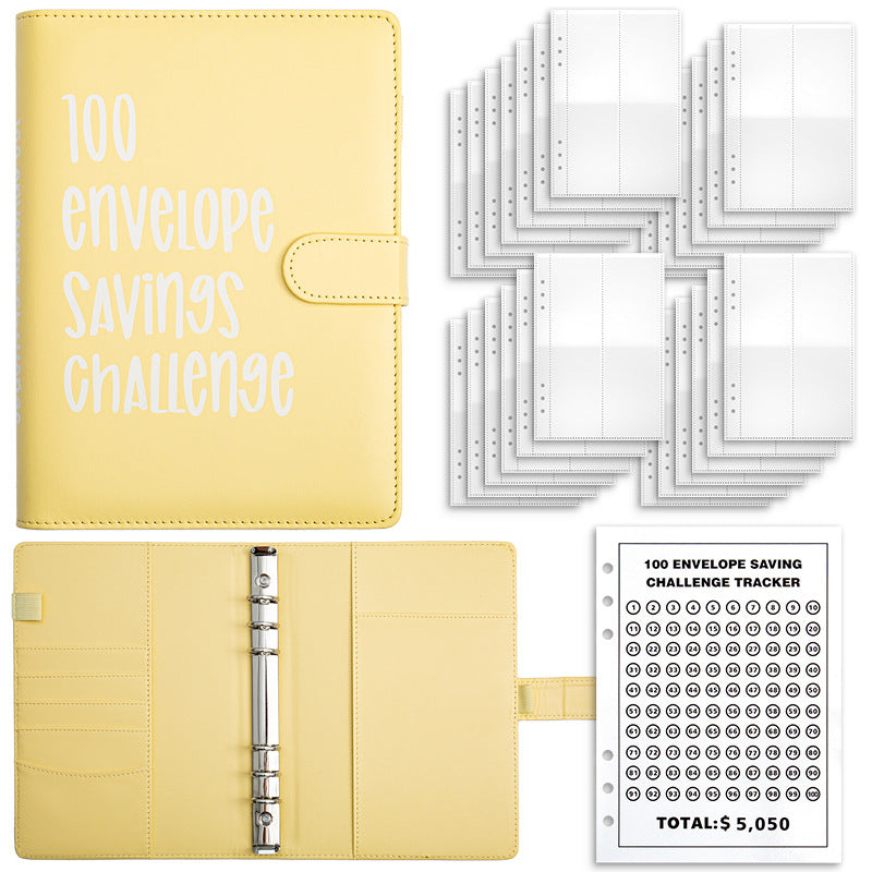 Yellow 100-Day Savings Challenge Cash Binder with Tracker and Refillable Notebook