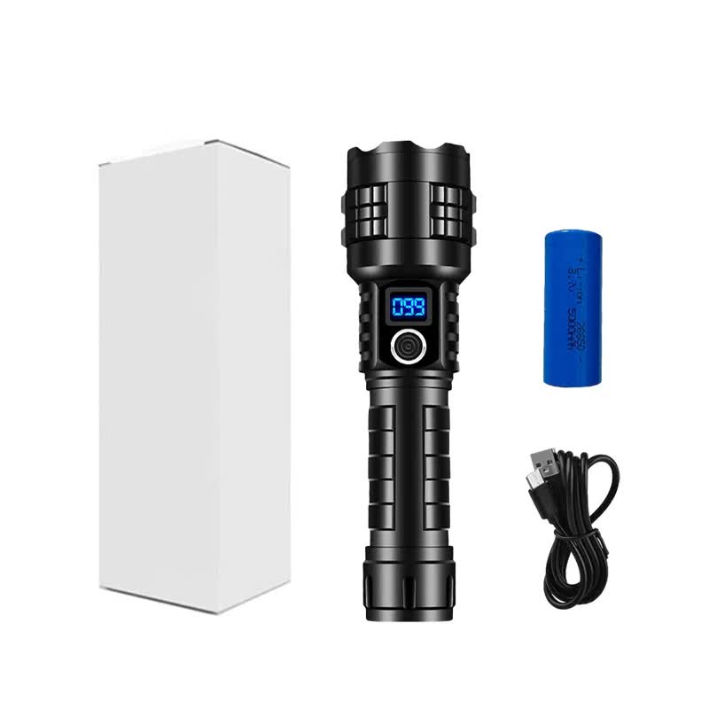 Carton Box LED Self-Defense Flashlight – Powerful Rechargeable Type-C LED Torch with Digital Display for Home & Outdoor Use